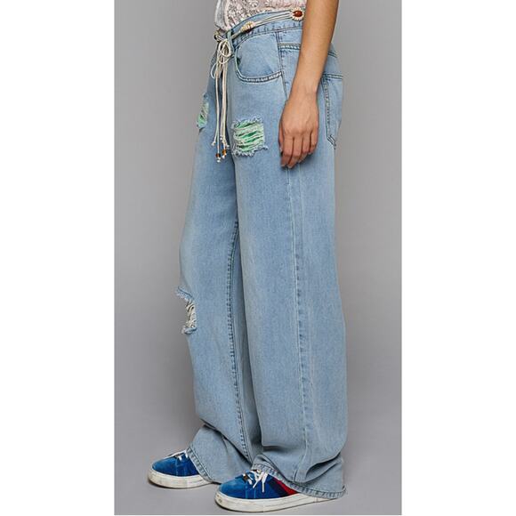 POL Wide Leg Soft Denim Jeans with Patching - Picture 2 of 3